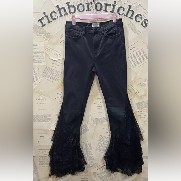 Free People We The Free Mystique Lace Flare Jean Tiered Piecing Hemline Stretch - Picture 8 of 9